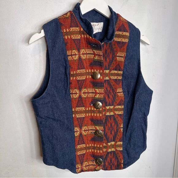 Vintage Denim and Patterned Vest - Picture 1 of 7